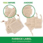 VERGLEICHSSIEGER* Seifensäckchen [4er Set] Dermatologisch Geprüft, TRUE NATURE® Sisal Seifenbeutel mit farbigen Labels zum Unterscheiden, Seifennetz Gross für festes Shampoo, Natur Seifen Säckchen – Bild 3