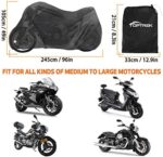 TOPTREK Motorrad Abdeckplane Outdoor Winterfest Wasserdicht Motorradgarage 210T Oxford Stoff – XXL Motorradabdeckung für Harley-Davidson, Honda, Suzuki, Kawasaki (245*105*125 cm) – Bild 2