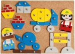 Lena 65828 Hammerspiel, Nagelspiel mit 64 bunten 8 Baustellen Teilen, Grundplatte aus Kork ca. 28 x 19,5 cm, Hammer und Nägel, Klopfspiel für Kinder ab 3 Jahre, Hämmerchenspiel – Bild 4