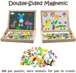 Uping magnetisches Holzpuzzle Staffelei doppelseitige Tafel Holzbrett Doodle 100 Stücke für ab 3 jahre Kinder Wald and Tier – Bild 2