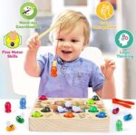 COOLJOY Magnetisches Angelspiel Holzspielzeug 2 in 1 Montessori Lernspielzeug Motorikspielzeug Magnettafel Holz Fischspielzeug Geschenk für Kinder ab 3 Jahre Autorisiertes Patent – Bild 2