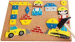 Lena 65828 Hammerspiel, Nagelspiel mit 64 bunten 8 Baustellen Teilen, Grundplatte aus Kork ca. 28 x 19,5 cm, Hammer und Nägel, Klopfspiel für Kinder ab 3 Jahre, Hämmerchenspiel – Bild 2