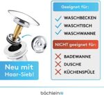 Bächlein Universal Ablaufgarnitur für Waschbecken - Chrom Pop Up Ventil – inkl 3 Dichtungen für Waschbecken aller Art, Ablaufventil Abflussgarnitur – Bild 4