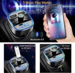 Bluetooth-FM-Transmitter für Auto, blaues Ambiente-Ringlicht, kabelloses Radio, Auto-Empfänger-Adapter-Kit mit Freisprecheinrichtung, Dual-USB-Ladegerät, 5 V/2,4 A und 1 A, unterstützt SD-Kart – Bild 2
