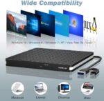 External DVD Drive, Amicool USB 3.0 Type C CD DVD +/-RW Optical Drive USB C Burner Slim CD/DVD ROM Rewriter Writer Reader Portable for PC Laptop Desktop MacBook Mac Windows 7/8.1/10 Linux OS Apple – Bild 2