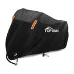TOPTREK Motorrad Abdeckplane Outdoor Winterfest Wasserdicht Motorradgarage 210T Oxford Stoff – XXL Motorradabdeckung für Harley-Davidson, Honda, Suzuki, Kawasaki (245*105*125 cm)