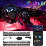 Govee LED Innenbeleuchtung Auto, 4pcs 48 LED Auto LED Strip, Upgrade Zwei-Linien-Design, Wasserdicht Beleuchtung APP Steuerbare mehrfarbig Musik Innenbeleuchtung mit Zigarettenanzünder