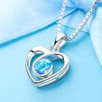 Josfeva Schmuck Set Damen Silber 925, Herz Halskette & Klee Armband & Klee Ohrstecker Set mit 5A Weiss Zirkonia Blau Zirkonia, 45cm Liebe Halskette Damen Ohrringe Ohrstecker Silber Armkette Damen – Bild 2