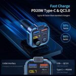 UNBREAKcable Bluetooth 5.0 FM Transmitter Auto Radio Adapter - 38W PD & QC3.0 Schnelles Autoladegerät, Blaue LED Backlit, Bass Verstärker, Freisprechfunktion, Siri und Google Assistant Unterstützung – Bild 5