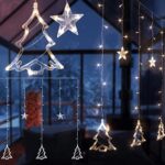 ECD Germany LED Schneeflocken Lichtervorhang 100 cm 40 LEDs & Sterne+Tannenbäume, Fenster Lichtervorhang 220cm mit 138 LEDs WarmweissWeihnachtsdeko Fensterdeko für Innen/Aussen, Weihnachten Lichterkette Weihnachtsbeleuchtung