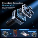 UNBREAKcable Bluetooth 5.0 FM Transmitter Auto Radio Adapter - 38W PD & QC3.0 Schnelles Autoladegerät, Blaue LED Backlit, Bass Verstärker, Freisprechfunktion, Siri und Google Assistant Unterstützung – Bild 3