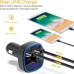 Bluetooth-FM-Transmitter für Auto, blaues Ambiente-Ringlicht, kabelloses Radio, Auto-Empfänger-Adapter-Kit mit Freisprecheinrichtung, Dual-USB-Ladegerät, 5 V/2,4 A und 1 A, unterstützt SD-Kart – Bild 3