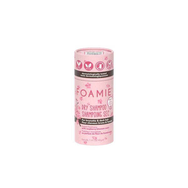 Foamie Trockenshampoo Volumen Puder Brünettes & Blondes Haar, Dry Shampoo ohne Rückstände, Trockenshampoo Dunkles Haar Himbeerblütenduft für mehr Frische & Volumen, vegan, plastikfrei, 40 g