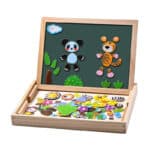 Uping magnetisches Holzpuzzle Staffelei doppelseitige Tafel Holzbrett Doodle 100 Stücke für ab 3 jahre Kinder Wald and Tier