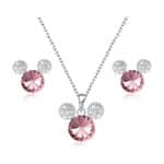 HERMOSO Mickey Mouse Ohrstecker und Kette Halsketten Schmucksets für Mädchen Damen, mit glänzendem Kristall versilbert 925 Silber Post Schmuck Geschenk für Mädchen gemacht