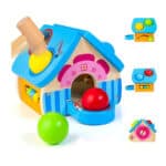 HELLOWOOD Holz Hammerspielzeug für Kinder ab 1 2 3 4 Jahre, 4in1 Montessori Pädagogisches Spielzeug Klopfspiel Klopfbank mit Bälle für Baby Jungen Mädchen, Objekt Permanenz Box