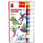 Marabu, Kids Window Color Set & Window Color Christmas Set mit 10 x 25 ml Farbe und Malvorlage A4 mit 18 Motiven, Fenstermalfarbe auf Wasserbasis, geeignet für Glas, Spiegel, Fliesen und Folie
