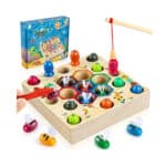 COOLJOY Magnetisches Angelspiel Holzspielzeug 2 in 1 Montessori Lernspielzeug Motorikspielzeug Magnettafel Holz Fischspielzeug Geschenk für Kinder ab 3 Jahre Autorisiertes Patent