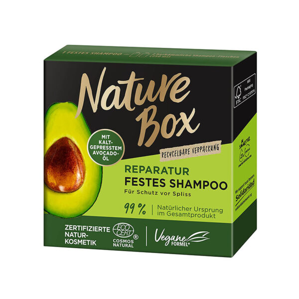 Nature Box festes Shampoo Reparatur (85 g), Reparatur Shampoo mit Avocado Öl repariert das Haar und schützt vor Spliss, recycelbare Verpackung