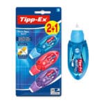 Tipp Ex Korrekturroller Micro Tape Twist mit Schutzkappe, in 3 Farben (Farblich sortiert), 8m x 5 mm, Ideal für die Schule, 3 Stück