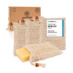 VERGLEICHSSIEGER* Seifensäckchen [4er Set] Dermatologisch Geprüft, TRUE NATURE® Sisal Seifenbeutel mit farbigen Labels zum Unterscheiden, Seifennetz Gross für festes Shampoo, Natur Seifen Säckchen