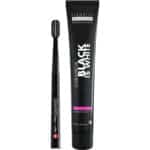Curaprox Black is White Set für weisse Zähne, Zahnaufhellung mit schwarzer Zahncreme aus Aktivkohle, whitening toothpaste, 1x Zahnbürste und Zahnpasta 90ml