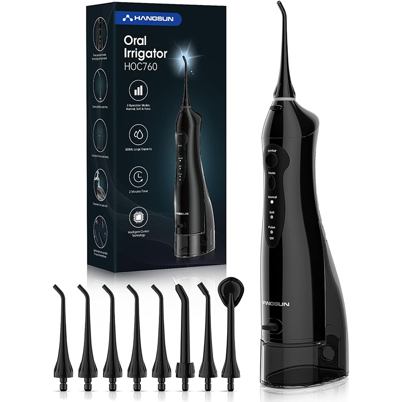 Hangsun Kabellose Munddusche – Elektrischer Zahnreiniger mit 8 Düsen & 3 Modi