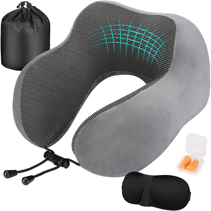 Eono Reise-Nackenkissen Set – Memory Foam, inkl. Schlafmaske & Ohrstöpsel