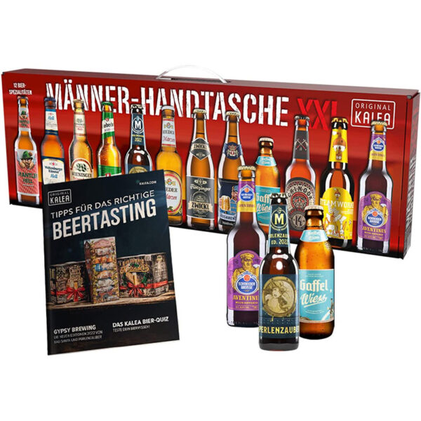 KALEA Männerhandtasche XXL, 12 Biere von Privatbrauereien aus Deutschland, perfektes Weihnachtsgeschenk für Männer und Frauen