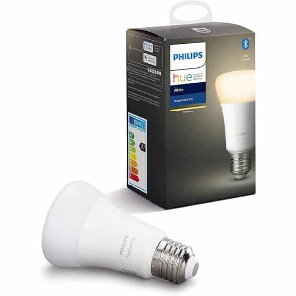 Philips Hue White E27 Einzelpack, warmweisses Licht, dimmbar, steuerbar via App, kompatibel mit Amazon Alexa (Echo, Echo Dot) [Energieklasse A+]
