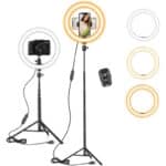 10 Zoll LED Ringlicht mit 59 Zoll Stativständer & Handyhalter, Dimmbare Tischringlicht für YouTube-Videoaufnahmen, Selfie, Live-Stream, Makeup/Fotografie Kompatibel mit Smartphone