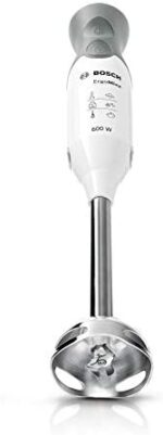 Bosch Stabmixer ErgoMixx MSM66110, Edelstahl Mixfuss, Mix und Messbecher, 2 Geschwindigkeitsstufen, leichtes Gehäuse, 4 Klingen Messer, einfache Reinigung, 600 W, weiss/grau – Bild 2