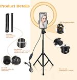 10 Zoll LED Ringlicht mit 59 Zoll Stativständer & Handyhalter, Dimmbare Tischringlicht für YouTube-Videoaufnahmen, Selfie, Live-Stream, Makeup/Fotografie Kompatibel mit Smartphone – Bild 3