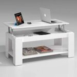 Habitdesign Couchtisch mit Zeitschriftenständer, Hubtisch, Esszimmermöbeltisch, Artik White Finish