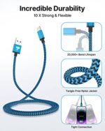 iPhone Ladekabel, Lightning Kabel, Schnellladekabel iPhone MFi Zertifiziert iPhone Kabel Nylon Langes USB Ladekabel für iPhone 11 12 13 Pro Max Mini XR XS X 10 8 7 6 6s Plus SE 2020, iPad Air – Bild 5