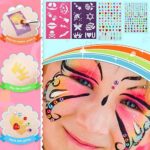 lenbest Kinderschminke Set - Schminke Kinder 17 Farben(5 Schimmernde Farben) | Glitzersteine | Pinsel | Glitzer | Make Up Schwamm | Schablonen - Schmink Kinder Face Paint Party Fasching Halloween – Bild 4