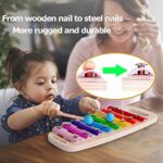 Rolimate Xylophon und Hammerspiel Spielzeug ab 1 Jahr, 3 in 1 Montessori Pädagogisches Vorschullernen Musikspielzeug Holzspielzeug Nachziehspielzeug Geburtstagsgeschenk fur Kinder Baby – Bild 2