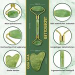 Jade Roller mit Vitamin C Serum & Gua Sha - Massage gegen Augenringe & Falten - Anti Aging Pflege Set mit Premium Gesichtsroller - 100% Jade Stein Beauty Rolle für Gesicht - Massagegerät – Bild 3