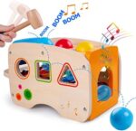 Rolimate Xylophon und Hammerspiel Spielzeug ab 1 Jahr, 3 in 1 Montessori Pädagogisches Vorschullernen Musikspielzeug Holzspielzeug Nachziehspielzeug Geburtstagsgeschenk fur Kinder Baby – Bild 3