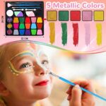 lenbest Kinderschminke Set - Schminke Kinder 17 Farben(5 Schimmernde Farben) | Glitzersteine | Pinsel | Glitzer | Make Up Schwamm | Schablonen - Schmink Kinder Face Paint Party Fasching Halloween – Bild 2
