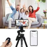 Endurax Kamera Stativ Erweiterbarer Handy Stativ aus Aluminium Tragfähigkeit 3KG Dreibeinstativ mit 3 Wege-Schwenkkopf mit Handyhalterung,Bluetooth Fernbedienung und Tragetasche – Bild 6