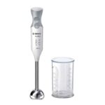 Bosch Stabmixer ErgoMixx MSM66110, Edelstahl Mixfuss, Mix und Messbecher, 2 Geschwindigkeitsstufen, leichtes Gehäuse, 4 Klingen Messer, einfache Reinigung, 600 W, weiss/grau