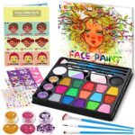 lenbest Kinderschminke Set - Schminke Kinder 17 Farben(5 Schimmernde Farben) | Glitzersteine | Pinsel | Glitzer | Make Up Schwamm | Schablonen - Schmink Kinder Face Paint Party Fasching Halloween