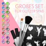 Bio Glitzer Tattoo Set für Kinder – 20 Farben, 100 Schablonen, inkl. Pinsel & Kleber – Bild 6