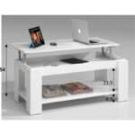 Habitdesign Couchtisch mit Zeitschriftenständer, Hubtisch, Esszimmermöbeltisch, Artik White Finish – Bild 5