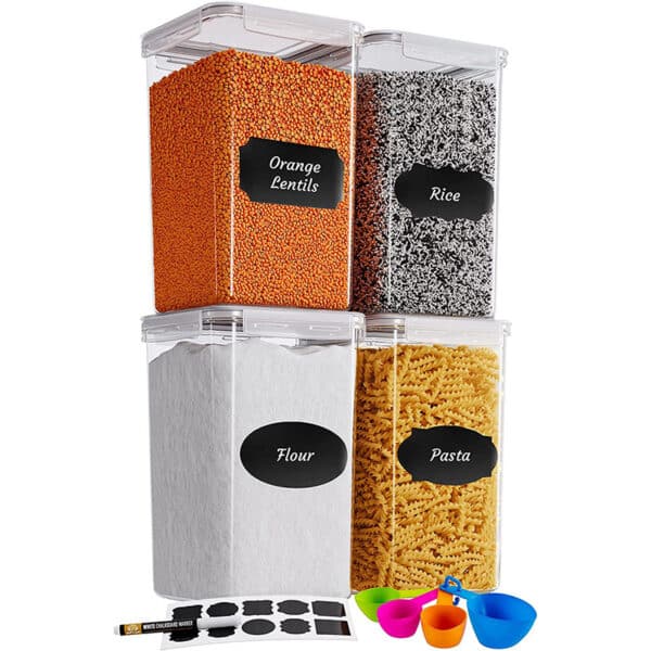 Chef's Path 4 Extra Large Food Storage Containers with Lids - Ideal as a Storage Container Set and Storage Containers for Flour, Sugar, Rice - Comes with Measuring Scoop