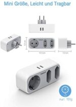 Doppelstecker für Steckdose, TESSAN 5 in 1 Mehrfachsteckdose mit 2 USB, Mehrfachstecker für Steckdose, Steckdosenadapter 3fach mit USB Ladegerät Kompatibel mit Phone und Haushaltsgeräte – Bild 7