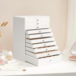 SONGMICS Schmuckkästchen, Schmuckschatulle mit 10 Ebenen, grosse Schmuckbox aus Kunstleder, mit Schubladen und Uhrenkissen, 29 x 20,5 x 40,5 cm, weiss JBC10W – Bild 3
