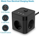 JSVER Steckdosenleiste Würfel USB Mehrfachsteckdose Cube überspannungsschutz 3 Fach mit 3 USB (15.5W) Steckdosen mit Schalter für Büro, zu Hause 1,5m Kabel – Bild 2