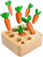 XIAPIA Holzspielzeug ab 1 Jahr, Baby Motorik Spielzeug für 12 Monate Jungen und Mädchen, Montessori Sortierspiel Holzpuzzle Karottenernte, Lernspielzeug für Kinder als Geburtztag Geschenk – Bild 2